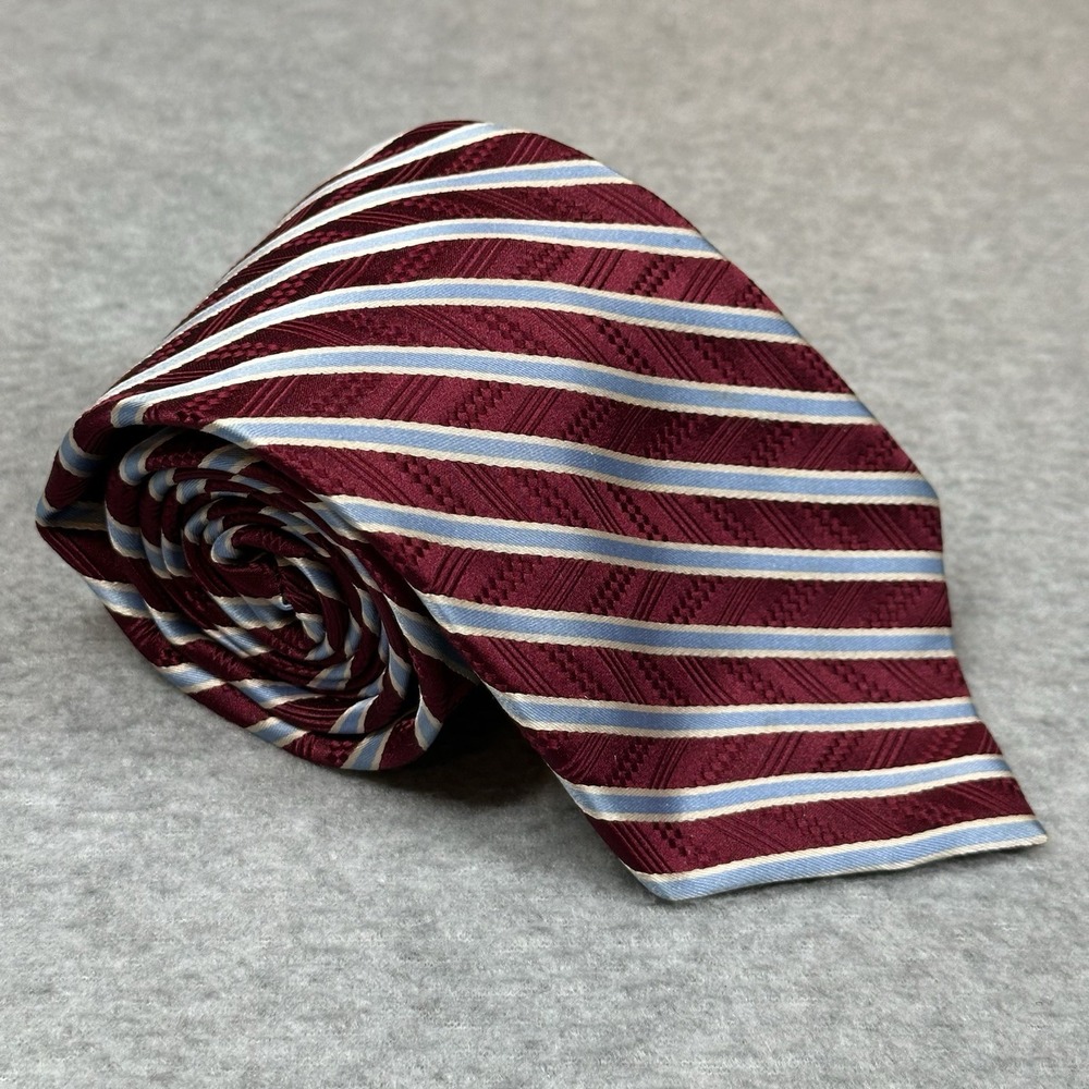 Forsyth Of Canada Mens Tie Red Blue Repp Stripe Hand Sewn‎ 100% Silk